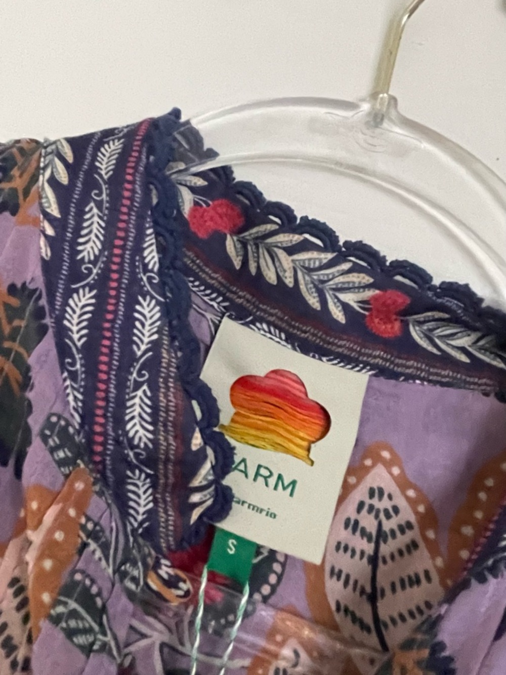 FARM Rio Lavender Multi-Color Botanical Print Peasant Top - Picture 12 of 13